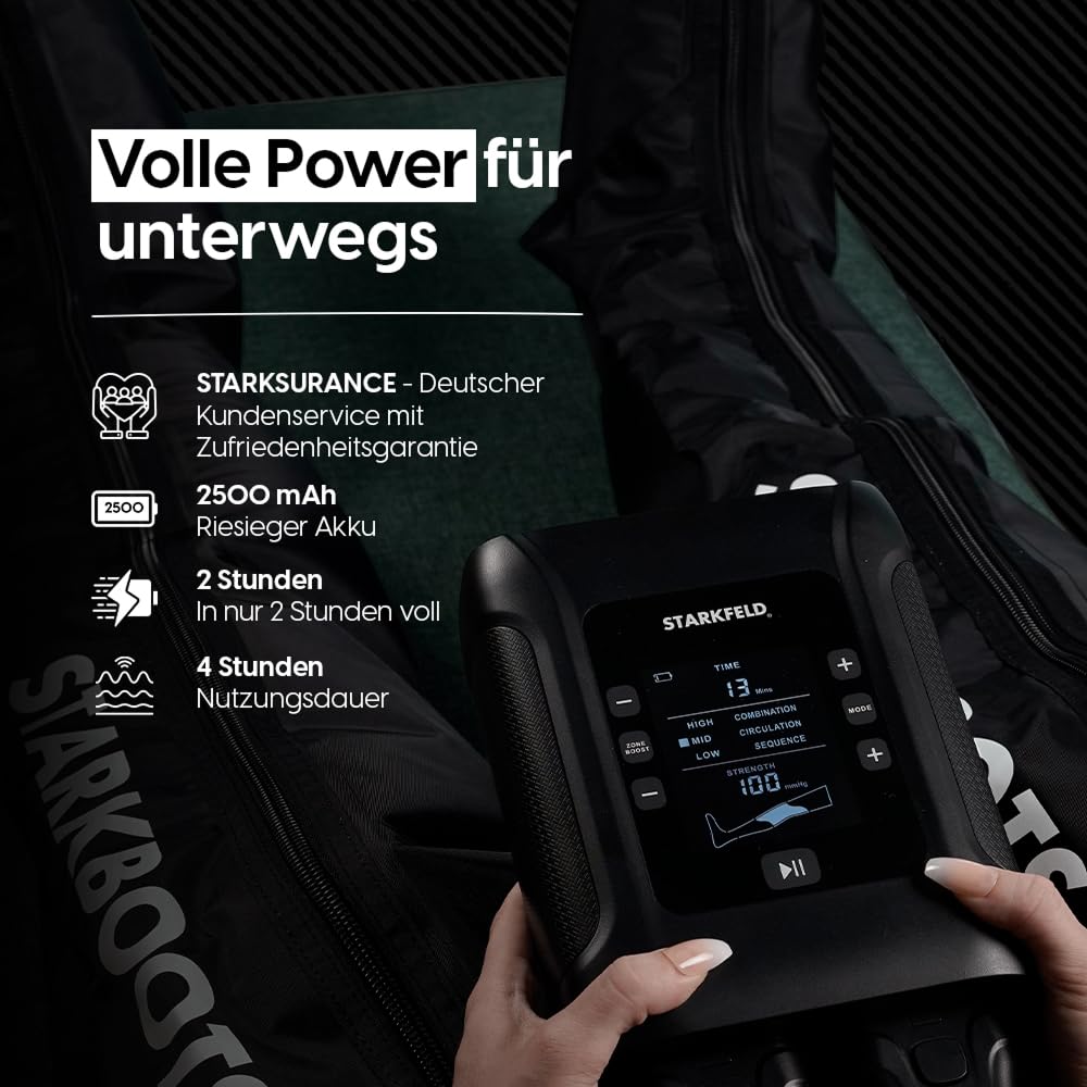 STARKBOOTS® Recovery Boots – Beinmassage- & Lymphdrainagegerät (40–200 mmHg) für Venenrückfluss, Entwässerung & maximale Erholung (Größe L)