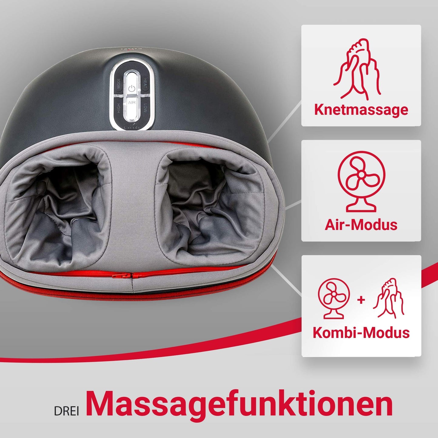 Casada FootInn II Fußmassagegerät – Fußreflexzonenmassage mit Knet- & Luftdruckmassage, Wärmefunktion & selbstheizender Rundum-Komfort