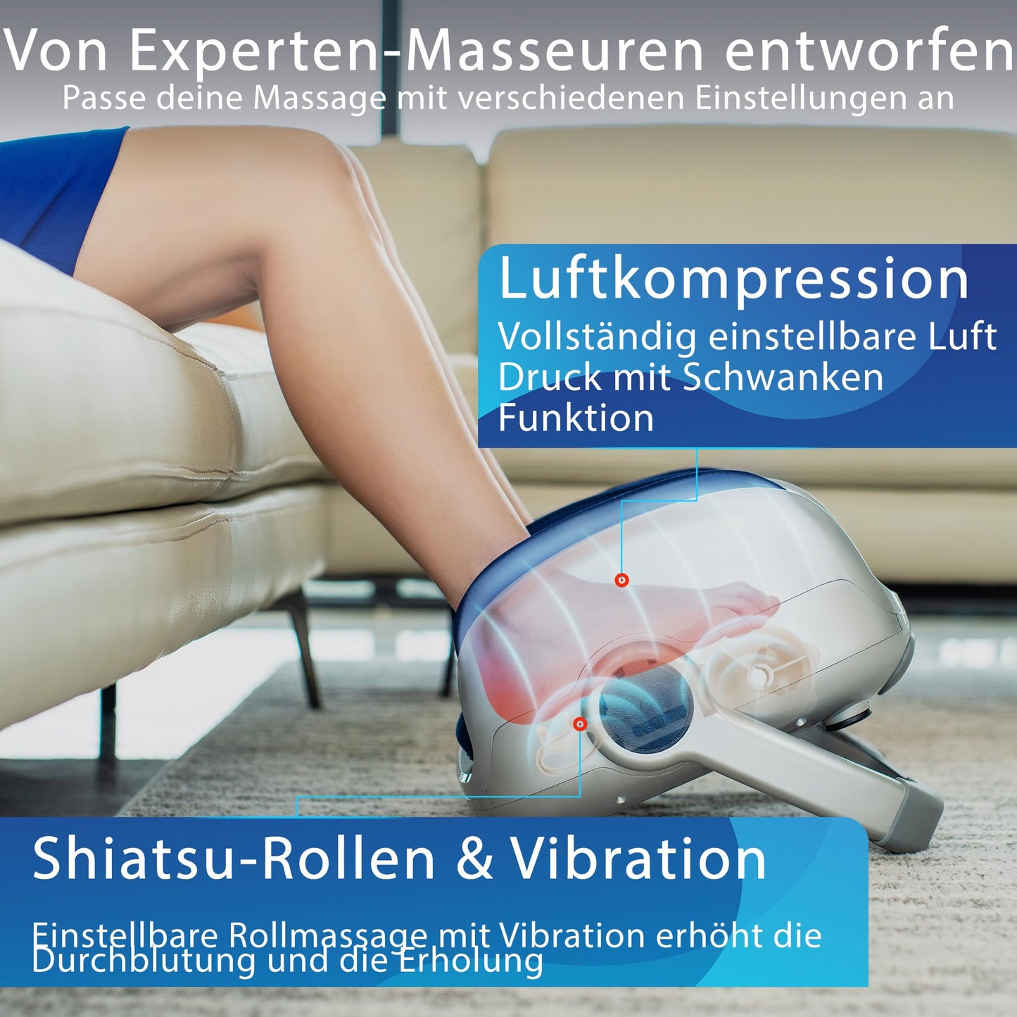 Miko Shiatsu Fußmassagegerät – Tiefengewebsmassage & Wärme zur Förderung der Durchblutung, ideal bei Plantarfasziitis, bis Schuhgröße 49,5