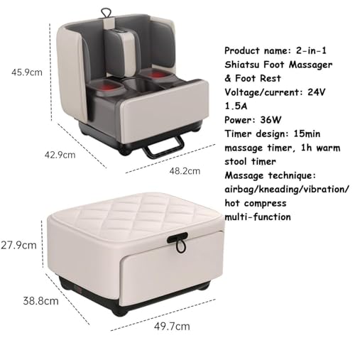 2-in-1 Shiatsu-Fußmassagegerät & Fußstütze – tiefenwirksame Knetmassage zur Schmerzlinderung in Beinen, Weiß, 42,9 x 48,2 x 45,9 cm