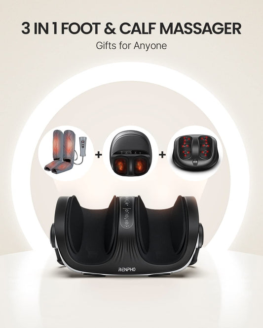 RENPHO Shiatsu Fuß-, Bein- & Wadenmassagegerät mit Fernbedienung, 270° Griff, Heizung & 3D-Knetmassage – ideales Vatertagsgeschenk