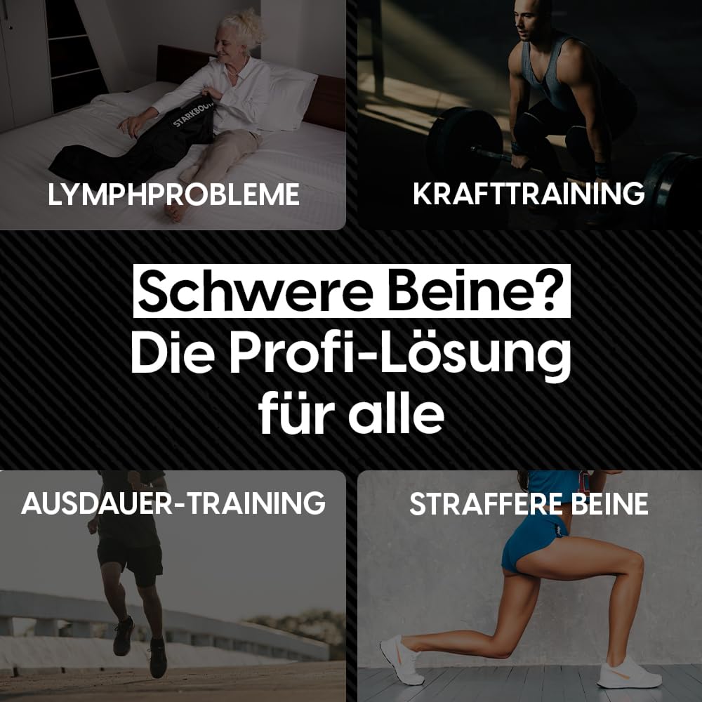STARKBOOTS® Recovery Boots – Beinmassage- & Lymphdrainagegerät (40–200 mmHg) für Venenrückfluss, Entwässerung & maximale Erholung (Größe L)