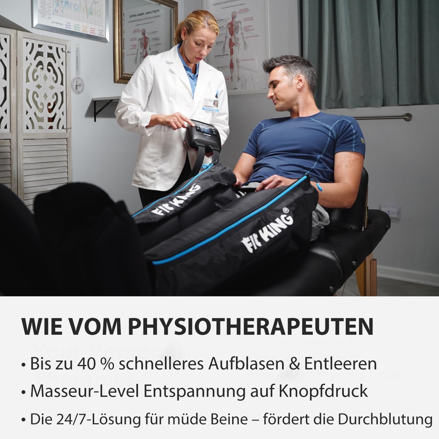 FIT KING kabellose Recovery Boots – Kompressionsmassagegerät zur Lymphdrainage, Schmerzlinderung & besseren Durchblutung (Größe M)