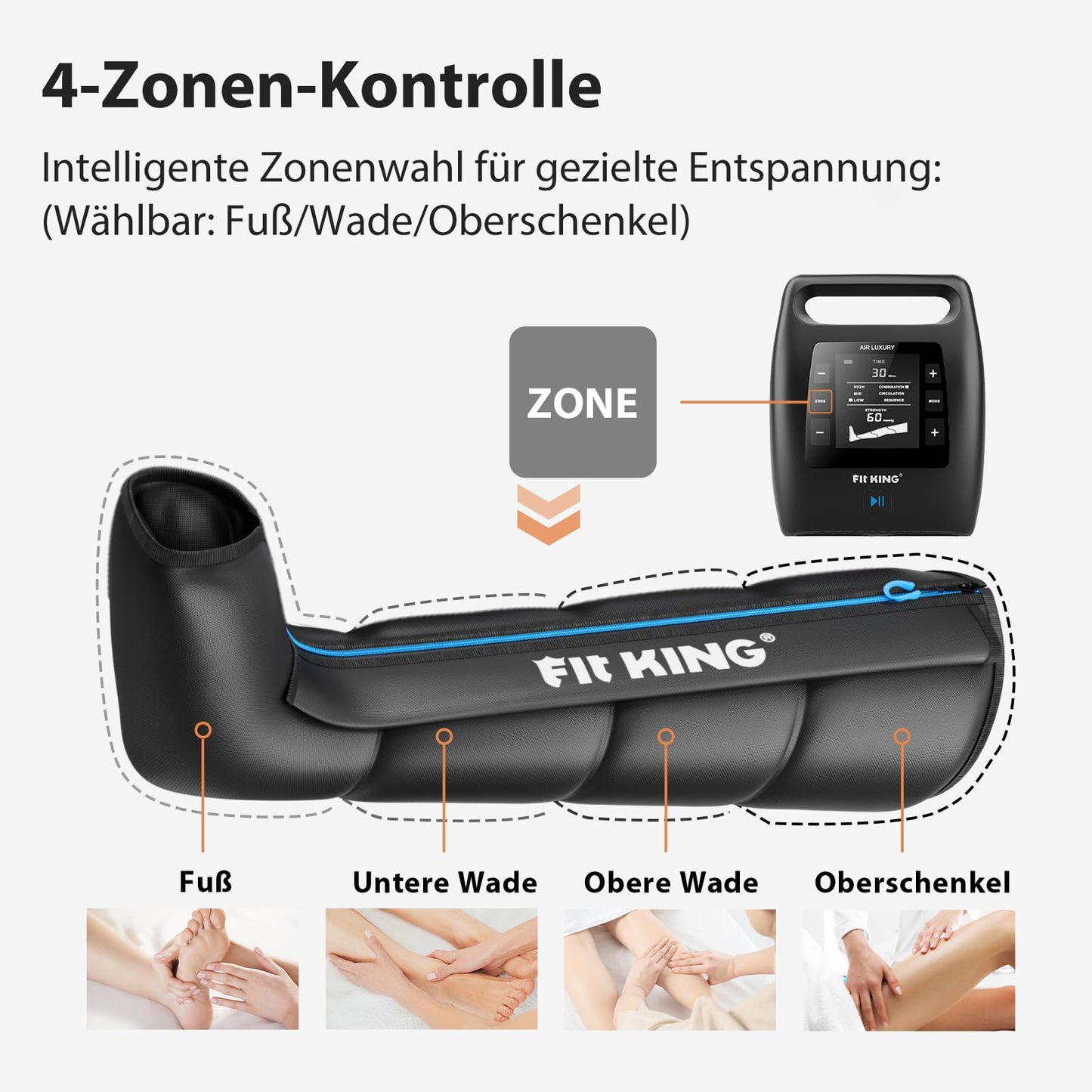 FIT KING kabellose Recovery Boots – Kompressionsmassagegerät zur Lymphdrainage, Schmerzlinderung & besseren Durchblutung (Größe M)