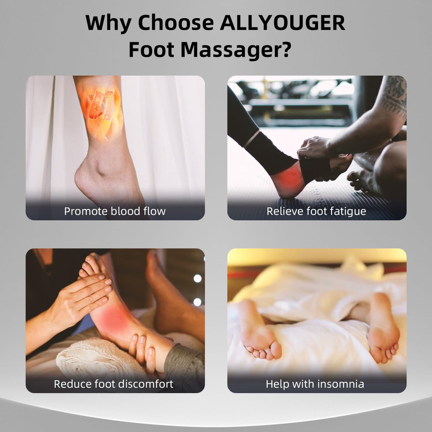 ALLYOUGER Shiatsu-Fußmassagegerät mit Wärme – Tiefknetmassage & Luftkompression bei Plantarfasziitis & Neuropathie, kabellose Steuerung