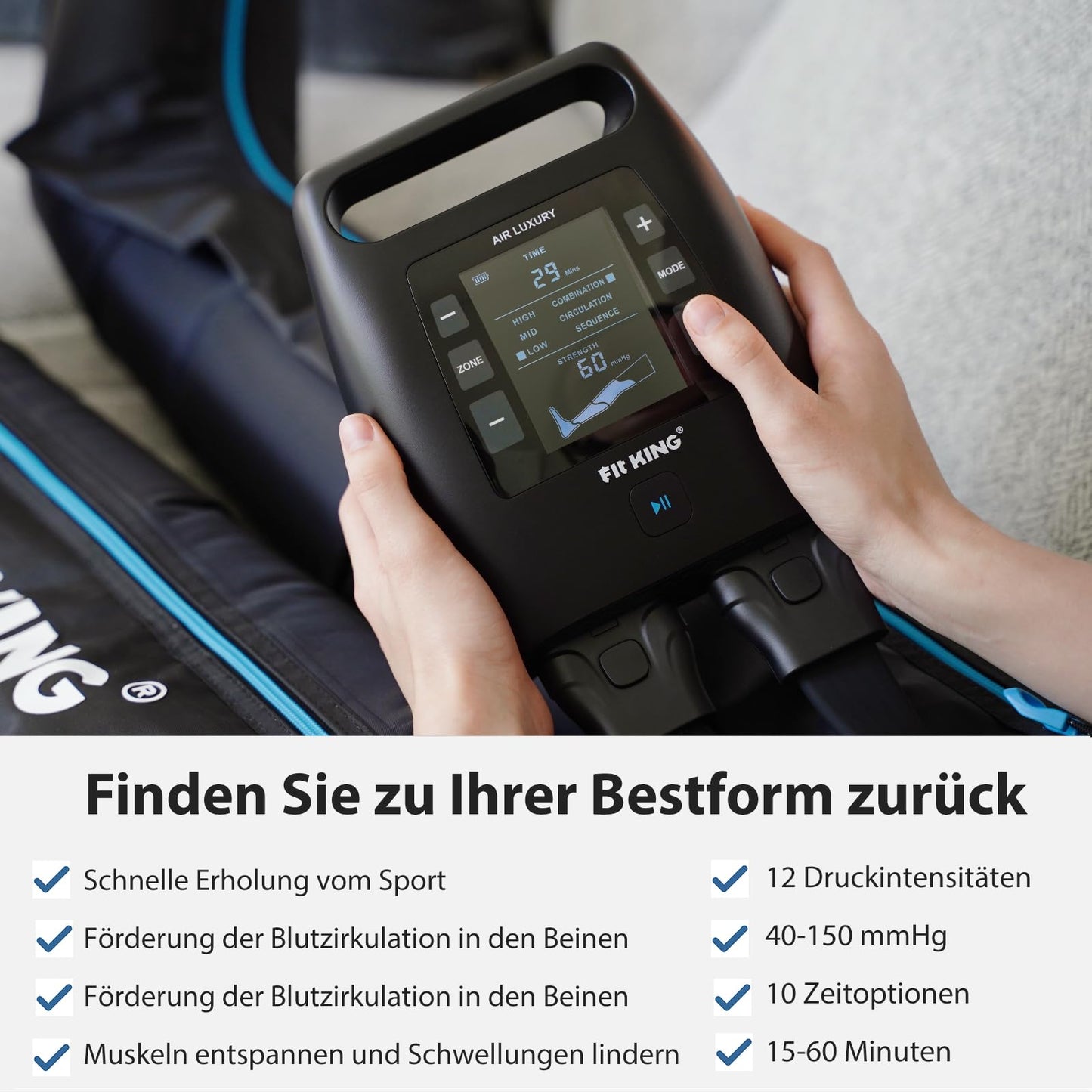 FIT KING kabellose Recovery Boots – Kompressionsmassagegerät zur Lymphdrainage, Schmerzlinderung & besseren Durchblutung (Größe M)
