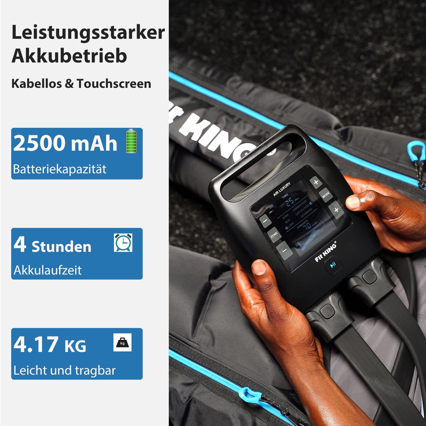 FIT KING kabellose Recovery Boots – Kompressionsmassagegerät zur Lymphdrainage, Schmerzlinderung & besseren Durchblutung (Größe M)