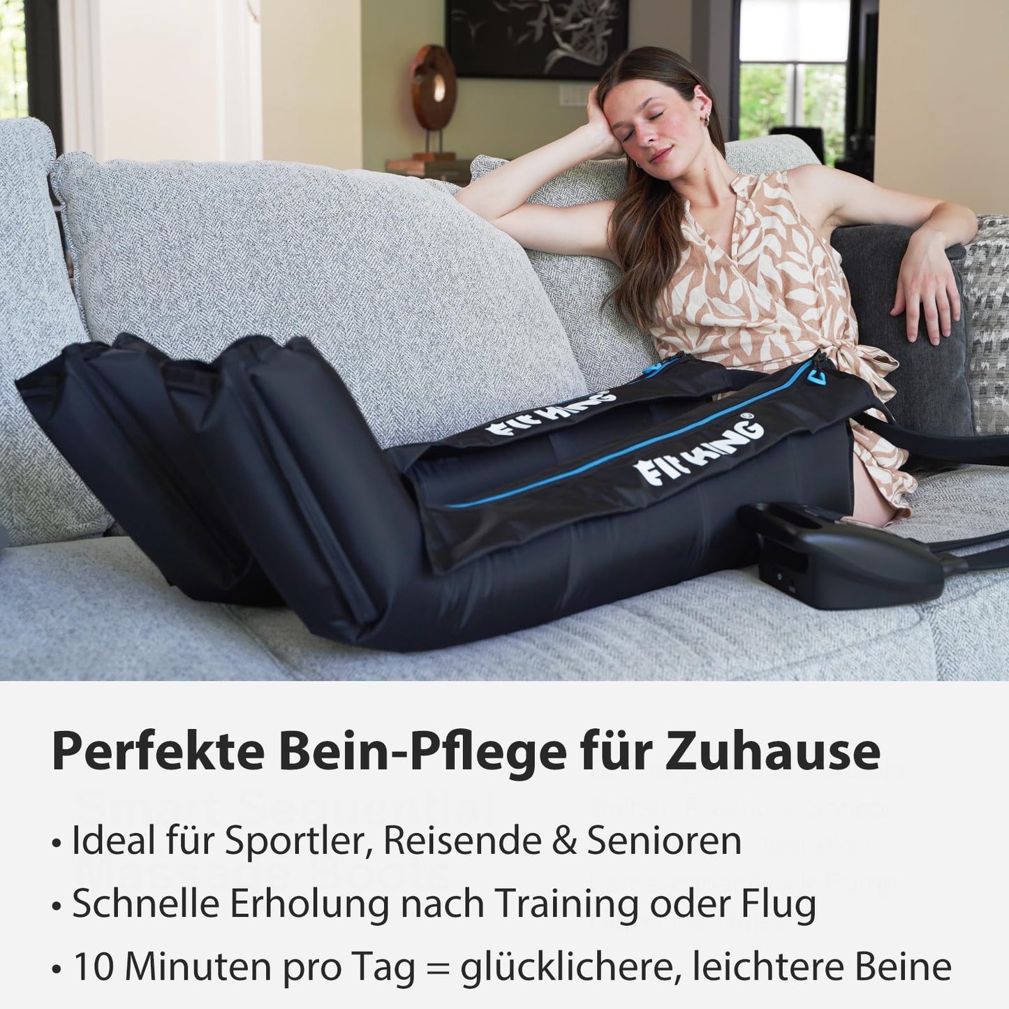 FIT KING kabellose Recovery Boots – Kompressionsmassagegerät zur Lymphdrainage, Schmerzlinderung & besseren Durchblutung (Größe M)